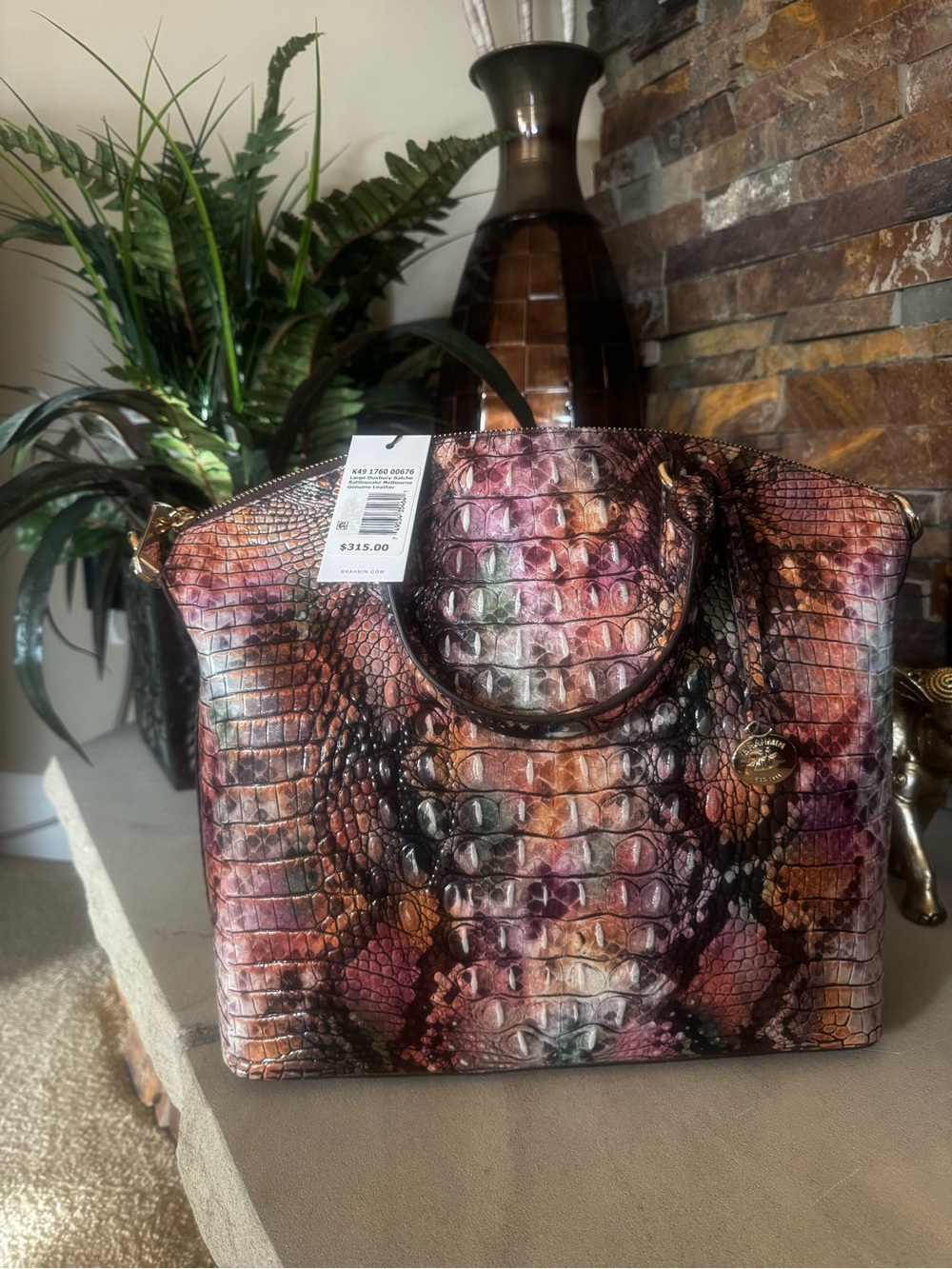Brahmin Multicolor Embossed Leather Satchel with matching wallet. Snake print. - Picture 4 of 5